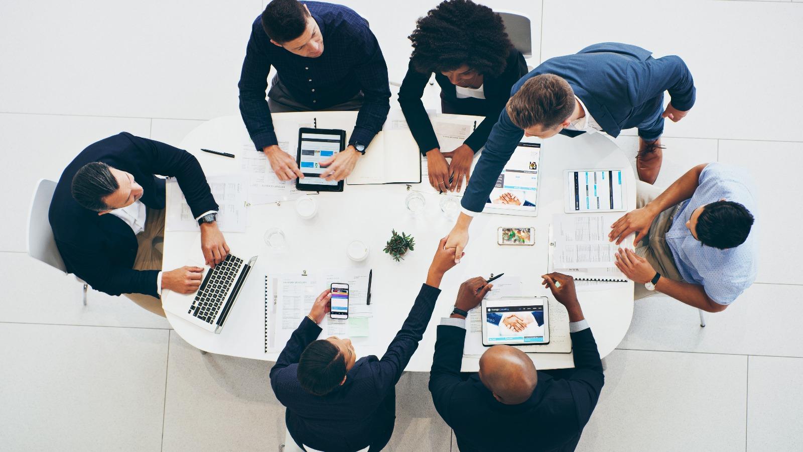 Top view office meeting