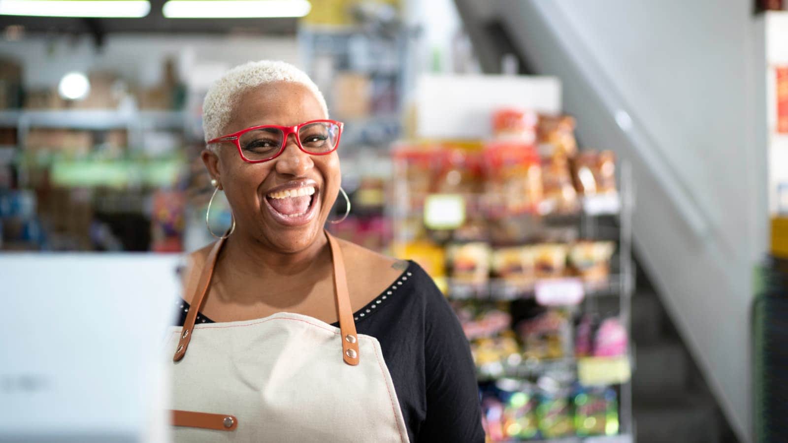 Woman cashier in a shop.