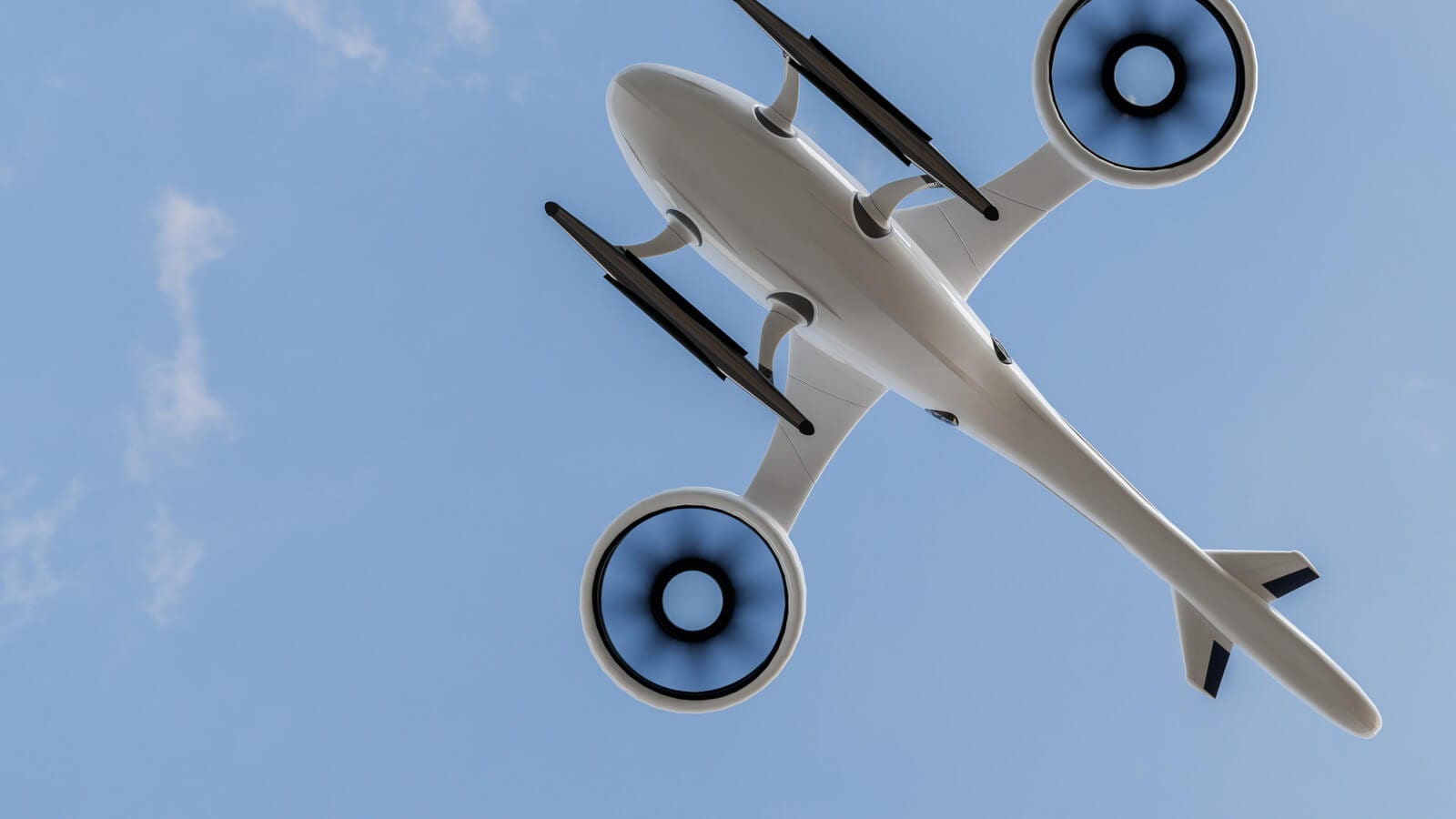 Modern electric ecological eVTOL aircraft from below