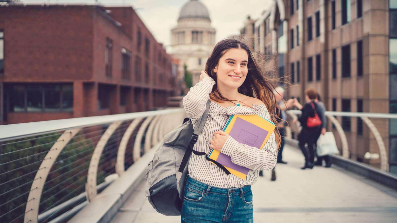 Cheerful student heading to school