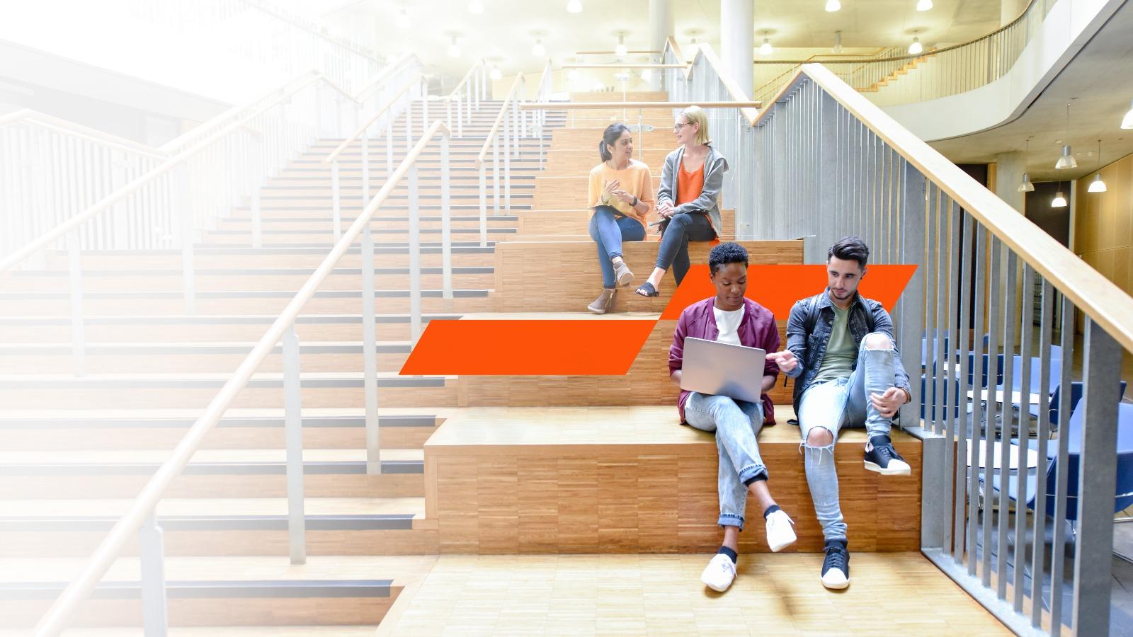 Students sitting on a staircase