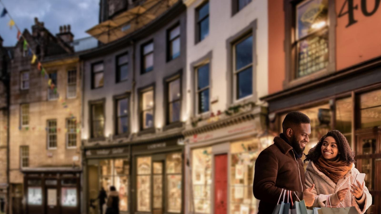 Couple shopping in winter