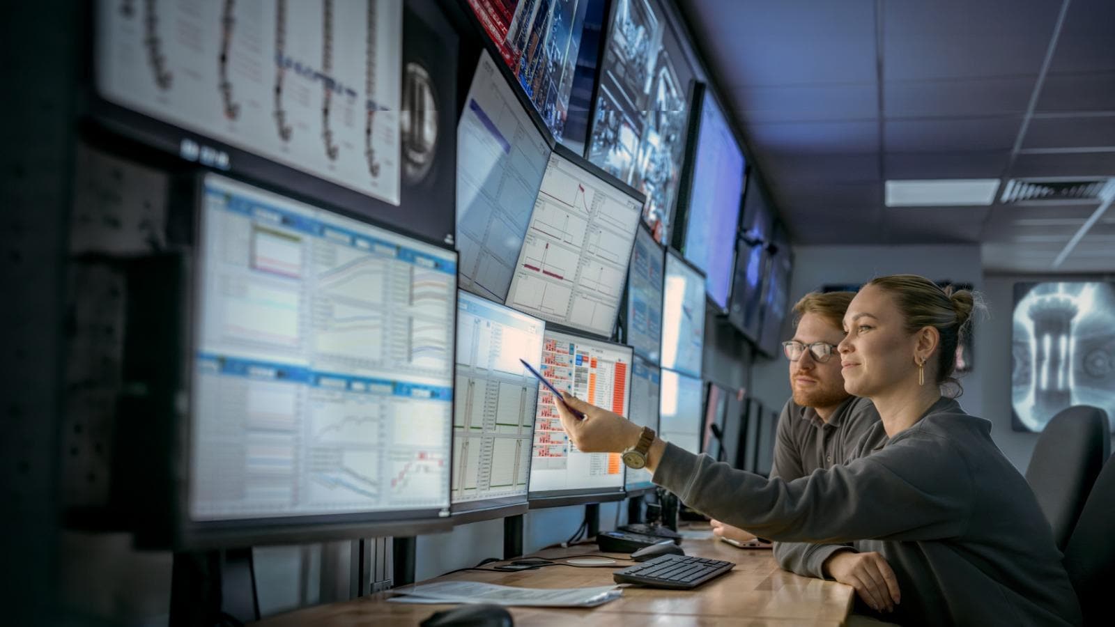 coworkers looking at screens